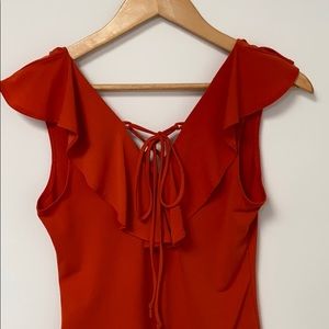 Burnt Orange Lace-up Bodysuit